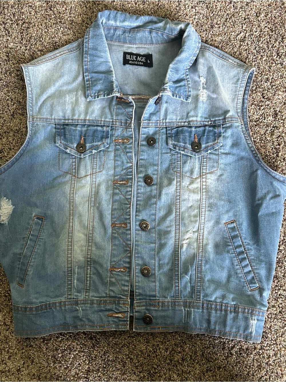 BLUE AGE Light Wash Denim Button-Down Vest